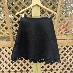 Ann Taylor Loft Petites Black Laser Cut Floral Hem Mini Skirt